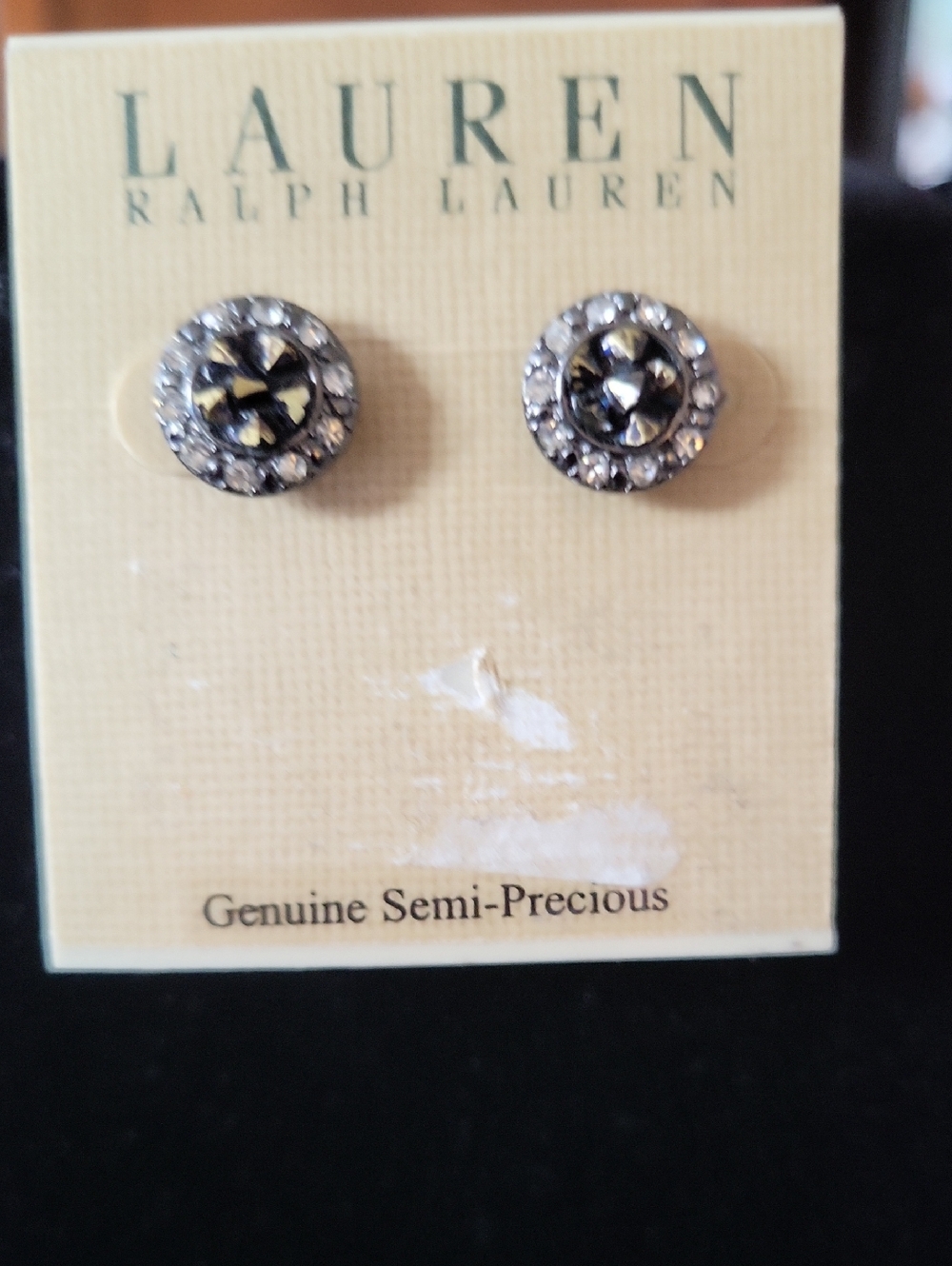 Lauren Ralph Lauren Black Stud Earrings with Rhinestones